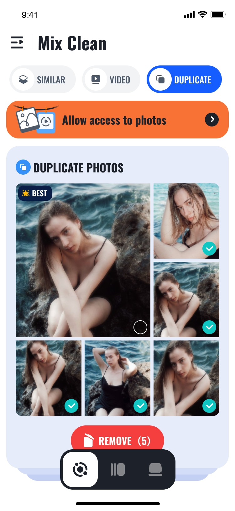 Mix Cleaner duplicate photo cleanup interface